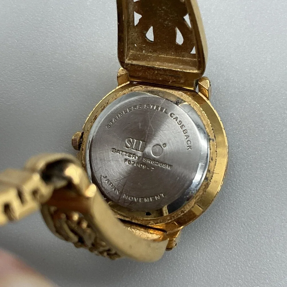 Vintage SII Angel Cherub Womens Watch 26mm Gold Tone Stretch Band New Battery a